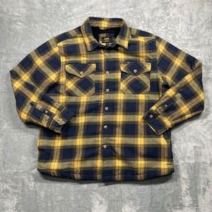 Lee Mens Sherpa Lined Flannel Shirt Jacket Navy Yellow Plaid Regular Fit XL